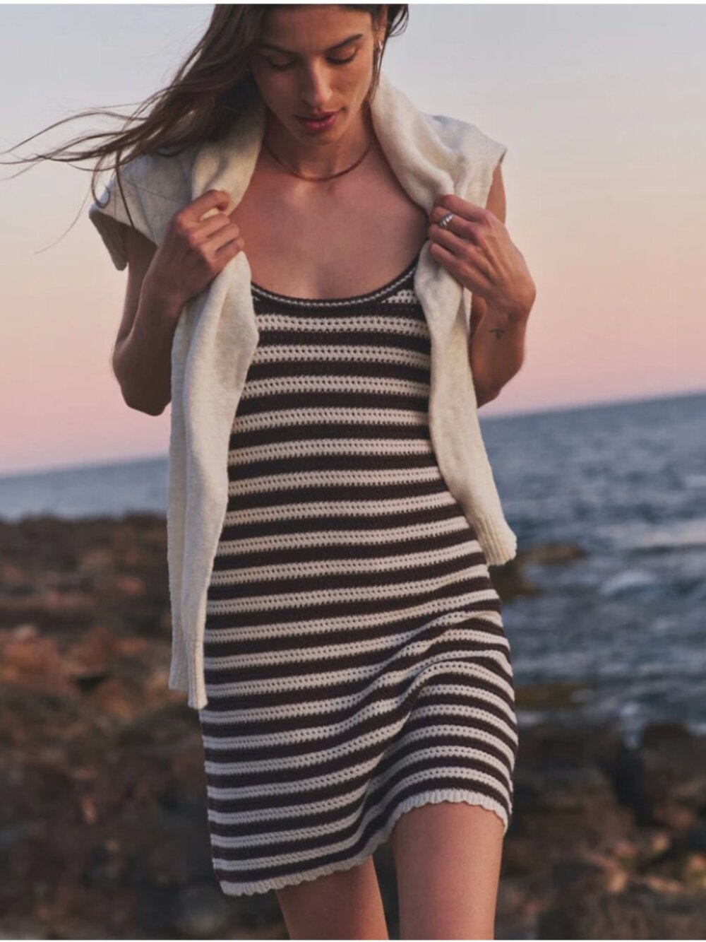 Marine Layer Brown & White Crochet Dress sz S